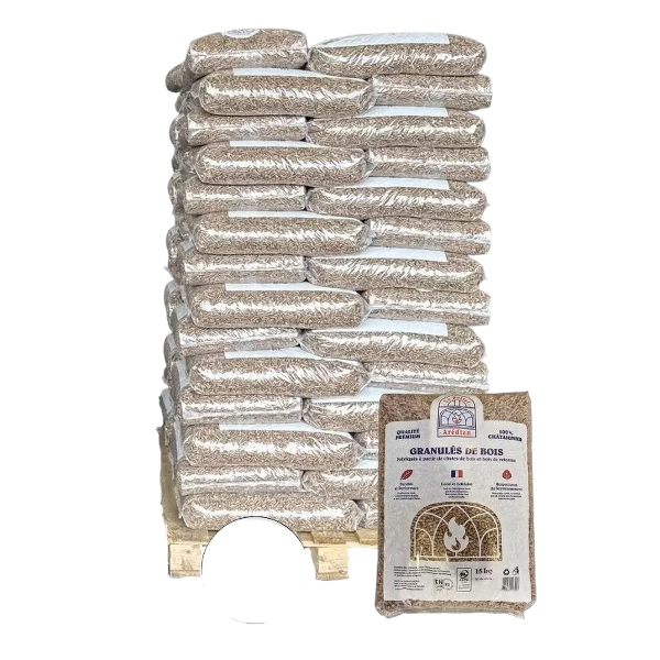 Granulés Pellet Arédien – Palette 70 sacs 15 kg – 100 % châtaignier français