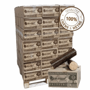 Bois Densifié Premium – Palette 80 cartons de 6 bûches compressées – 100 % naturel – 960 kg