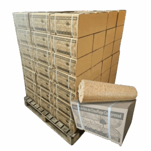 Bois Densifié Confort – Palette de 80 cartons de 6 bûches compressées – 100 % naturel – 960 kg